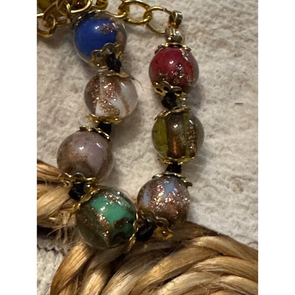 Murano Glass Multicolor Beaded Necklace Bracelet Set With Gold Accents - Picture 6 of 6